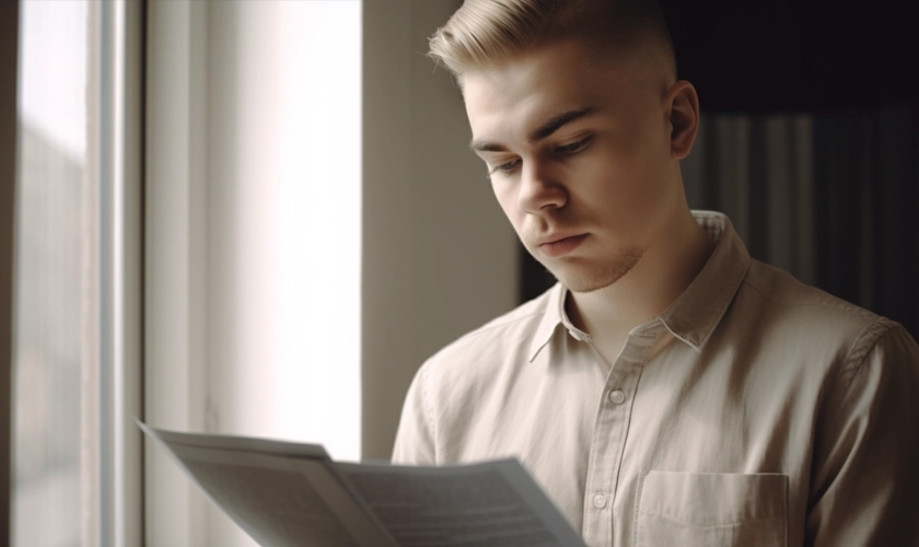 Man preparing for PRP injections and reading papers.