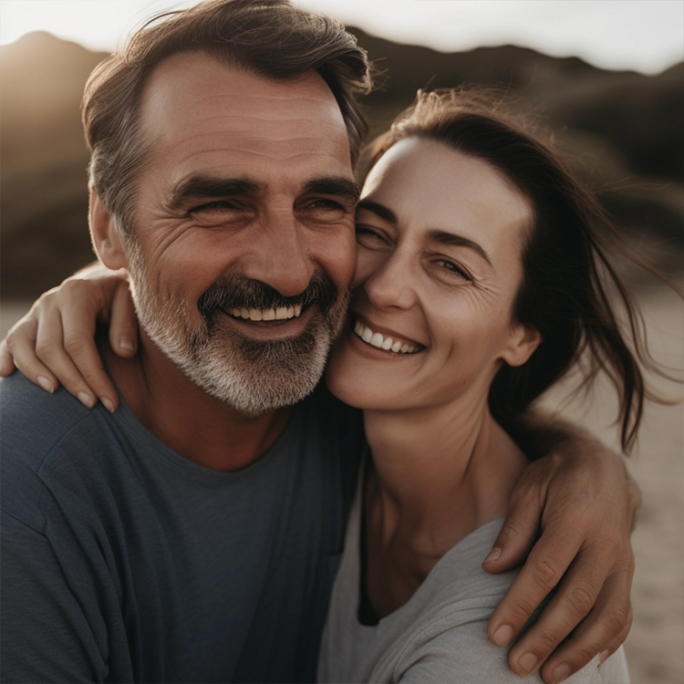 Happy couple hugging each other.